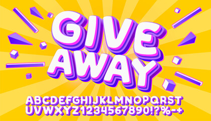 Giveaway font. English alphabet and numbers sign. Vector illustration