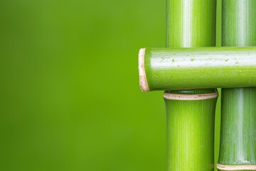 Closeup Green Bamboo Stalks Against Blurred Background