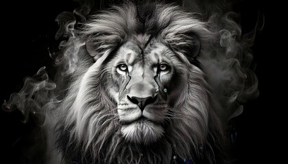 Powerful Lion Emerging from Swirling Smoke &ndash; Digital Fantasy Artwork