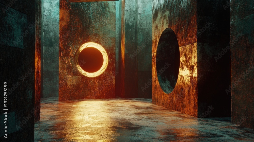 Poster a room with a hole in the middle, suitable for conceptual or abstract scenes