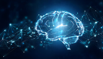 Obraz premium 3D Holographic Grid with Floating Geometric Shapes and Light Streaks