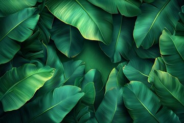 Lush Greenery: A Captivating Close-Up of Tropical Banana Leaves Texture