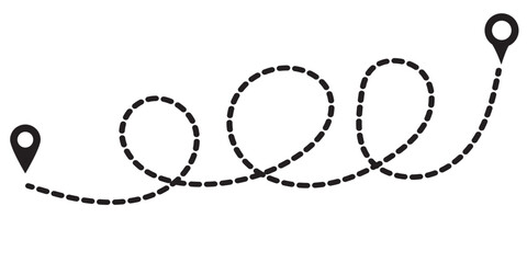 Route Optimization line icon, Route icon between two points with dotted path and location pin. Route location icon