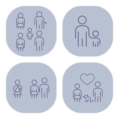 Fototapeta premium Various icons of family structures and relationships, showcasing diversity in connections and activities among members in simple, clear design