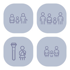 Fototapeta premium Collection of simple icons representing different family configurations and activities. Relationships and interactions concept