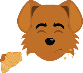 vector illustration emoji character face dog cartoon, eating bakery food croissant