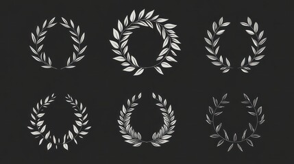 Decorative laurel wreaths set on dark background.  Possible use digital print, graphic design