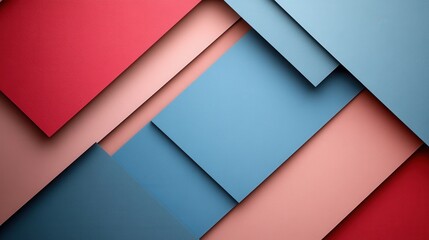 Abstract geometric background with overlapping blue and red rectangles in layers