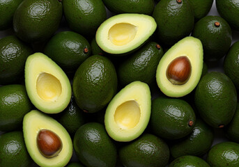 realistic close-up of ripe avocados with creamy green interior and seeds
