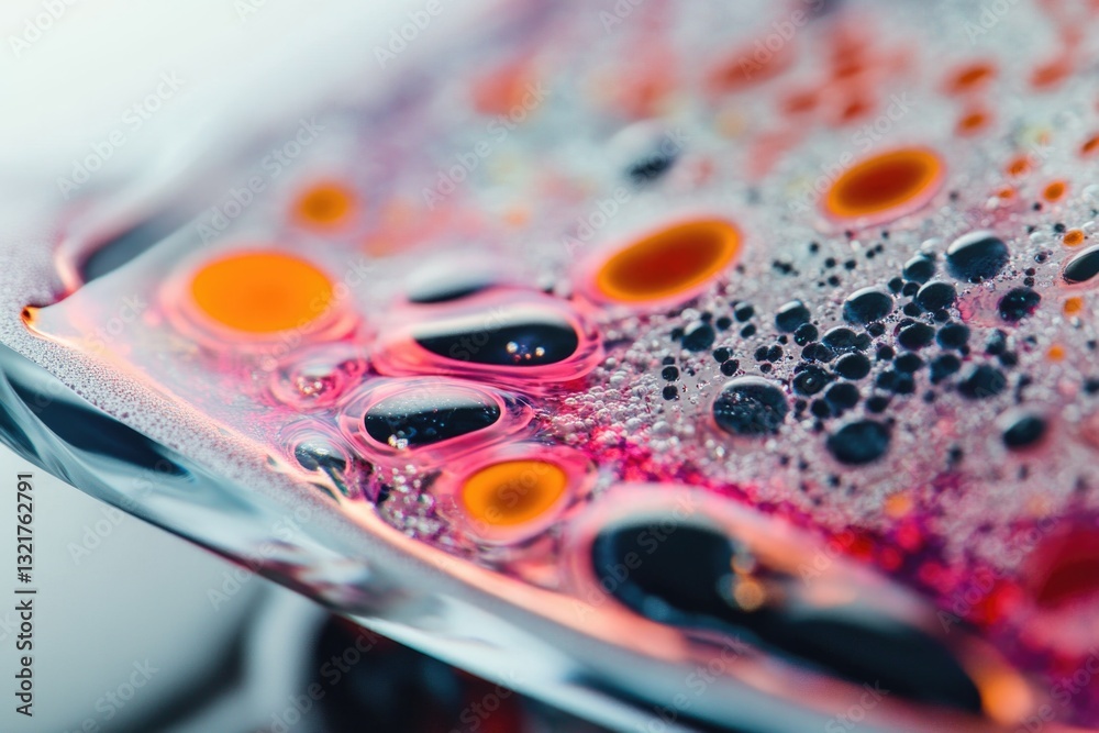 Poster a close-up shot of a glass plate filled with air bubbles, suitable for use in science or technology-