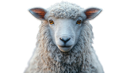 Fototapeta premium Woolly Sheep Portrait: A close-up portrait of a fluffy sheep with soft, textured wool, depicted in lifelike detail, showcasing the animal's gentle expression and inviting eyes.