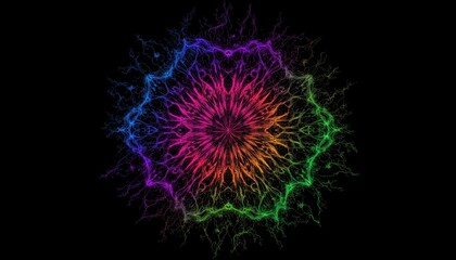 Fototapeta premium Dynamic colorful mandala design abstract art digital creation vibrant patterns dark background visual harmony