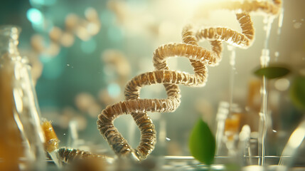 Abstract representation of molecular structures with vibrant colors and glowing elements, showcasing the beauty of science and nature