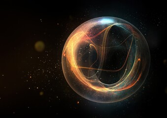 Glowing energy orb in dark space.