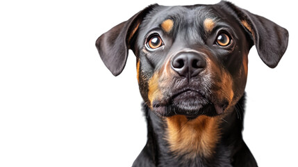Obraz premium Loyal Gaze: Close-up portrait of a well-groomed dog, its eyes wide and attentive, against a simple background, exuding loyalty and charm.