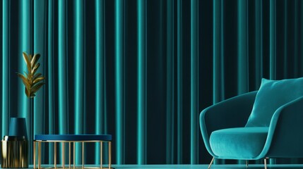 Teal Velvet Living Room with Gold Accents: Modern Interior Design