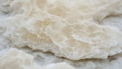 Obraz premium Close-up of beige textured stone with white foam-like formations, abstract natural background.
