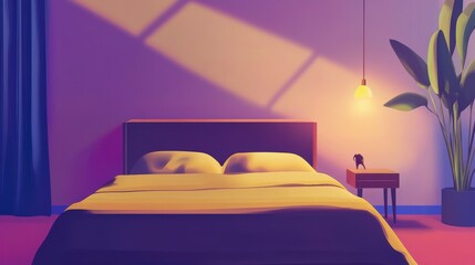 Serene Bedroom Interior Design with Soft Lighting and Warm Colors