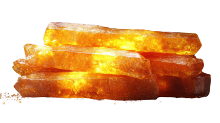 Golden Amber Crystals: Close-up shot of translucent amber crystals, showcasing their natural beauty and intricate internal structures, catching the light