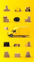 Yellow delivery truck and cardboard boxes illustrating delivery process