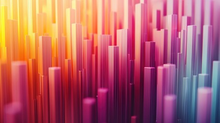 Obraz premium Colorful columns rise with warm hues fading into cool tones, representing growth and variation. Ideal for use in tech, data analysis, and creative presentations.