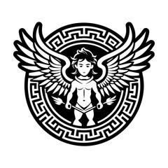 A filled style icon of eros god symbol