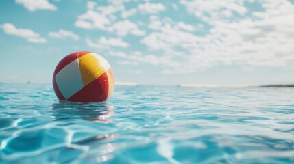 Pool ball floating on surface, summer day, calm water