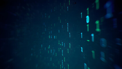 Obraz premium Dark Digital Background with Floating Blue and Green Binary Code