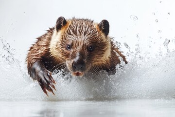 Obraz premium Active Animal in Water Creating Splash with Wet Fur