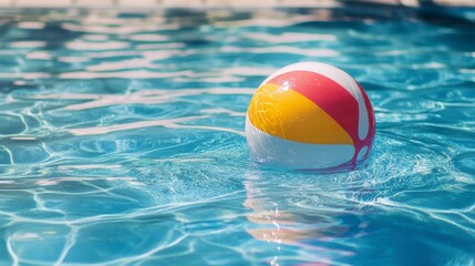 Colorful ball in pool water, sunny day. Use Stock photo for pool, summer, leisure
