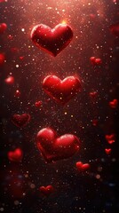 Floating red hearts create a romantic atmosphere in a sparkling display of love and celebration