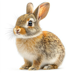 Obraz premium cute rabbit with soft fur sits on solid white background, showcasing its full body