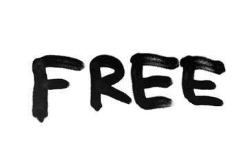 Word Free written in black spray in graffiti style, isolated on white background as concept of freedom