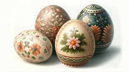 Fototapeta premium Baroque Decorative Easter eggs. A collection of beautifully decorated eggs featuring intricate floral patterns in various colors and designs.