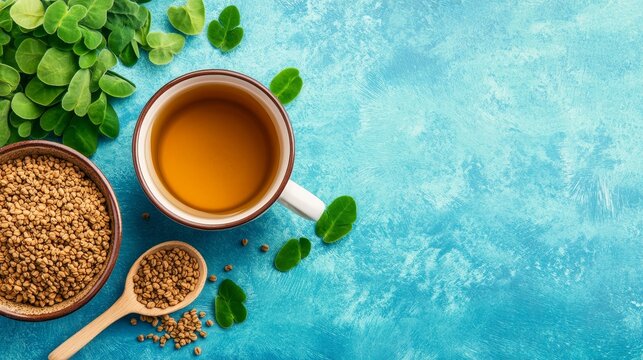 Methi Dana Tea: Health Benefits and Preparation - Aromatic methi dana tea, promoting health and well-being. Symbolizes wellness, vitality, natural remedies, herbal infusion, and healthy lifestyle