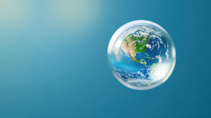 fragile globe inside floating bubble symbolizes delicate balance of our planet, highlighting environmental awareness and need for protection