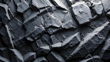 Cracked Gray Rock Blocks with Rugged 3D Texture. Abstract Geological Formation in Dark Stone.