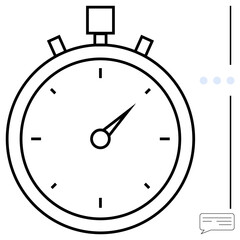 Analog stopwatch with precision hand, vertical interface line, speech bubble, and dotted icon. Ideal for time management, deadlines, productivity, communication, efficiency minimalism flat simple