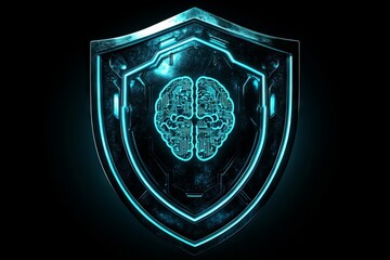 Fototapeta premium A luminescent neon barrier adorned with a brain graphic, symbolizing cybersecurity and innovation