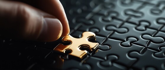 A hand is putting a puzzle piece into a puzzle