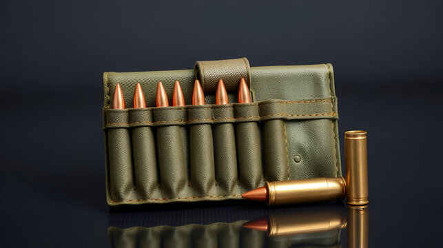 mosin nagant ammo pouch for rifle cartridges and 7.62x54r cartridge isolated on transparent background