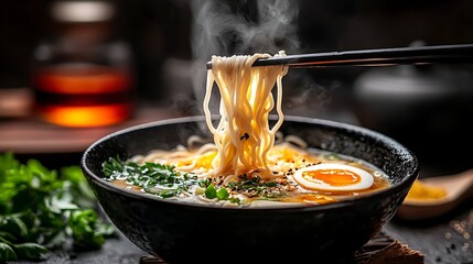 Steam rising from a bowl of steaming hot ramen