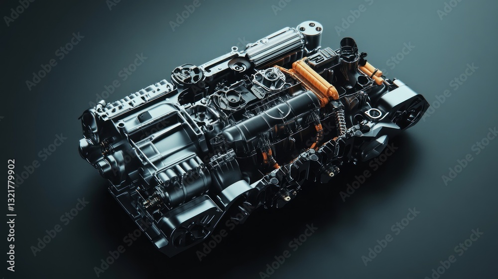 Aufkleber detailed close-up shot of a powerful, complex engine, showcasing its intricate internal components a