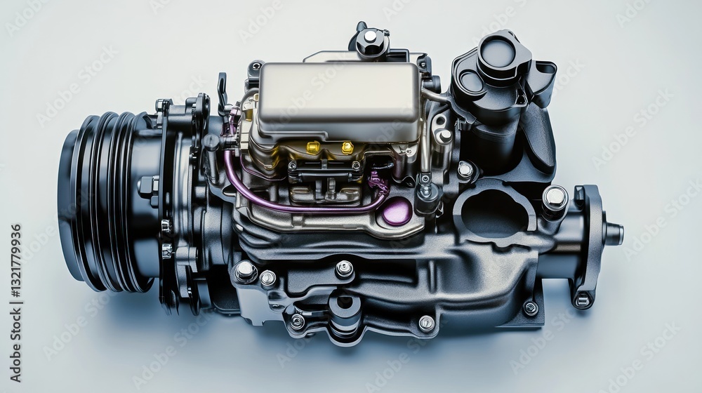 Poster detailed close-up shot of a car engine's internal components, showcasing intricate mechanical detail