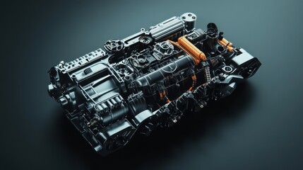 Fototapeta premium Detailed close-up shot of a powerful, complex engine, showcasing its intricate internal components and mechanical design.