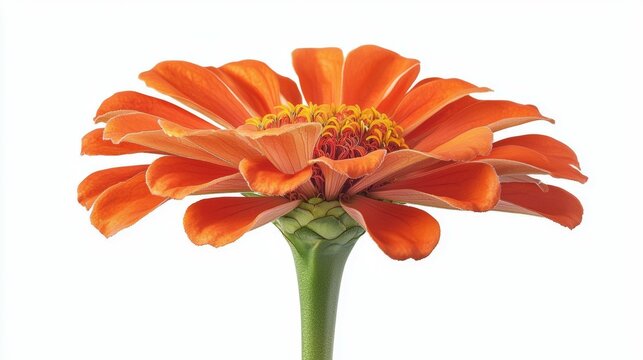 A bright orange zinnia with bold, layered petals forming a perfect bloom, isolated against a blank background --chaos 20 --ar 16:9 --quality 2 --v 6.1 Job ID: a2147394-5d67-4c0e-a5da-78ba8c691acb