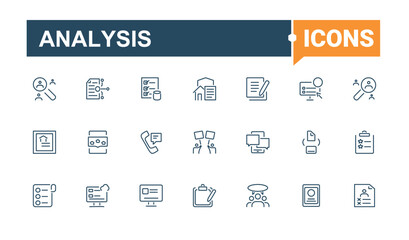 Analysis simple icon. Pack of experience, questionnaire, research, question, checklist, feedback, poll. Survey line icons set. Thin linear style icons. Modern linear icons.