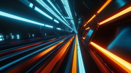Fototapeta premium Futuristic tunnel with vibrant neon lights (1)