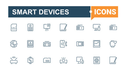 Smart Device icon collection. Pack of smart gadget, phone, digital device, gadget, technology, smart. Tech Gadgets icon collection. Expanded stroke. Minimalist editable vector stroke.
