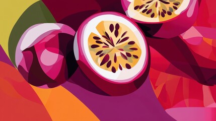 Passion Fruit Abstract Art: A Vibrant Tropical Fruit Illustration